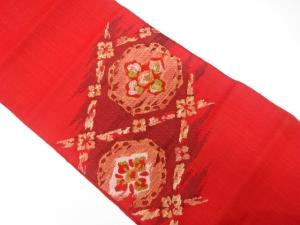 霞に斜め格子・花模様織り出し　名古屋帯